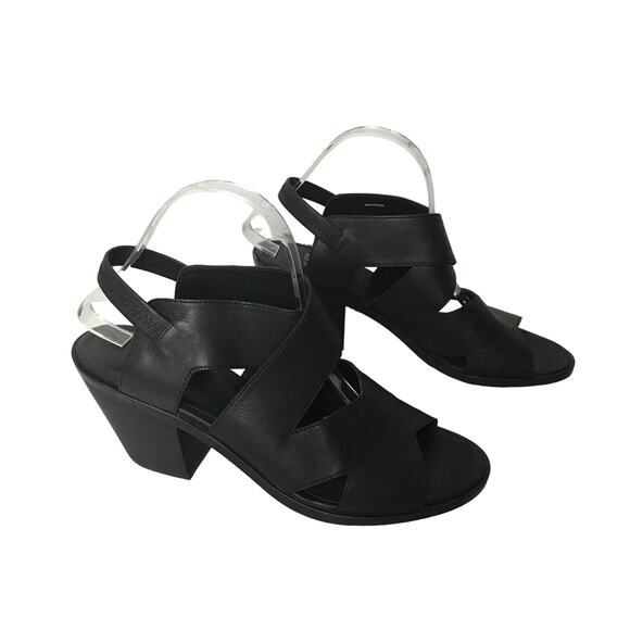 Eileen Fisher Rai Black Leather Chunky Heel Straps Sling Back Sandals Size 10 - Picture 1 of 7